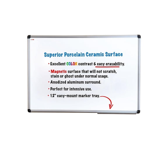 Pemberly Row Porcelain Magnetic Dry Erase Board Aluminium Frame Size 24 x 36
