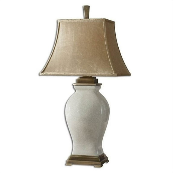Pemberly Row Porcelain Table Lamp in Crackled Aged Ivory Glaze