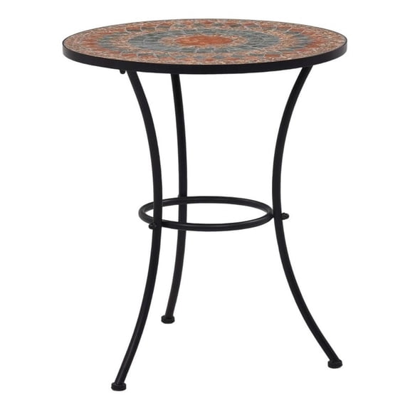Pemberly Row Powder-Coated Iron Frame Table with Ceramic Top in Orange/Grey