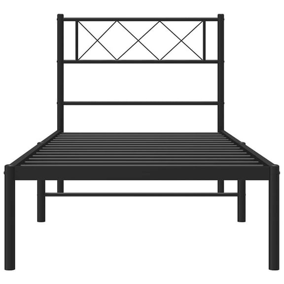 Pemberly Row Powder-Coated Steel Single Metal Bed Frame in Black