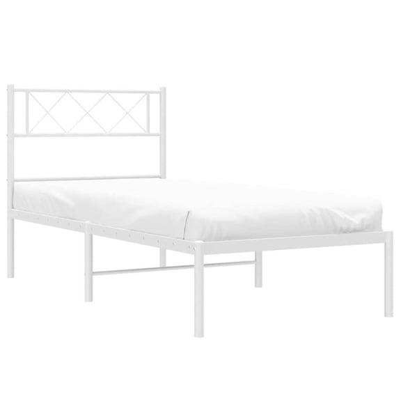 Pemberly Row Powder-Coated Steel Single Metal Bed Frame in White