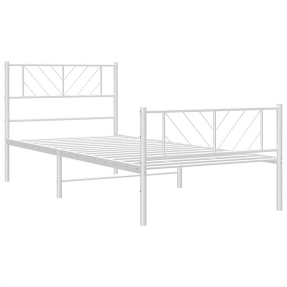 Pemberly Row Powder-Coated Steel Single Metal Bed Frame in White