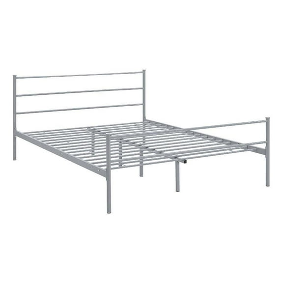 Pemberly Row Powder Coated Sturdy Steel Queen Platform Bed Frame in Gray