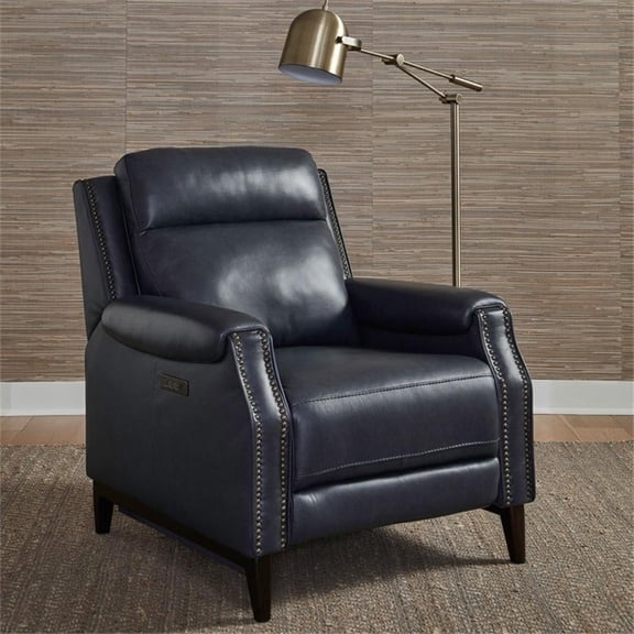 Pemberly Row Power Recliner Chair with Lumbar Support in York Navy Leather