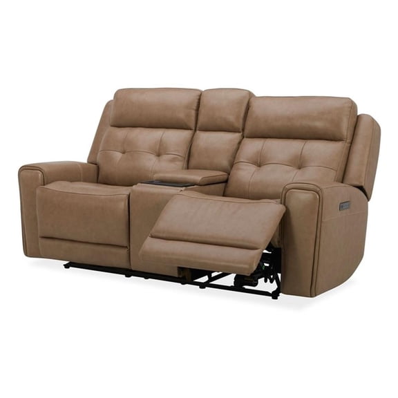 Pemberly Row Power Reclining Loveseat with Console in York Sand Leather