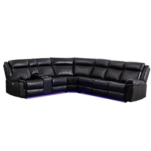 Pemberly Row Power Reclining Sectional Sofa PU Leather L-Shaped Sofa -Black