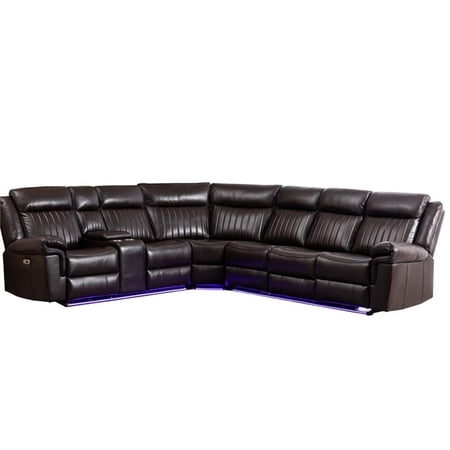 Pemberly Row Power Reclining Sectional Sofa PU Leather L-Shaped Sofa -Brown