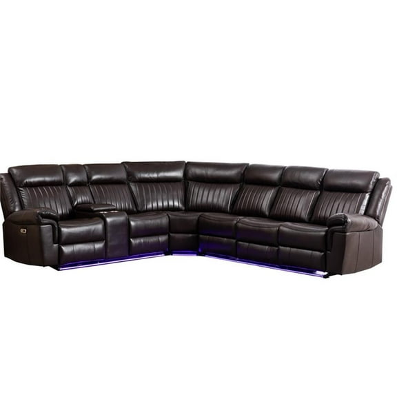 Pemberly Row Power Reclining Sectional Sofa PU Leather L-Shaped Sofa -Brown