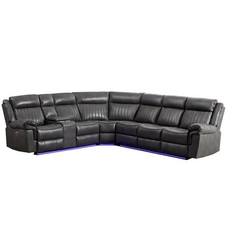 Pemberly Row Power Reclining Sectional Sofa PU Leather L-Shaped Sofa -Grey