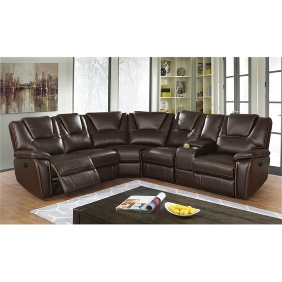 Pemberly Row Power Reclining Sectional with Faux Leather in Brown