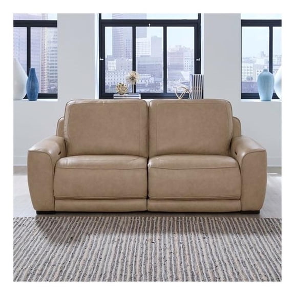Pemberly Row Power Reclining Sofa with Zero Wall Design in Oatmeal Brown
