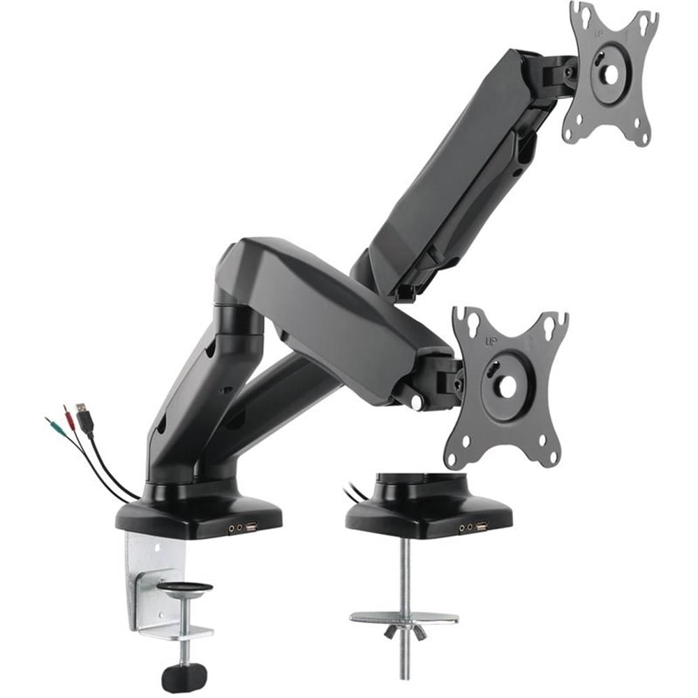 Pemberly Row Premium Double Monitor Desk Mount/USB 2.0 and Audio Port Black