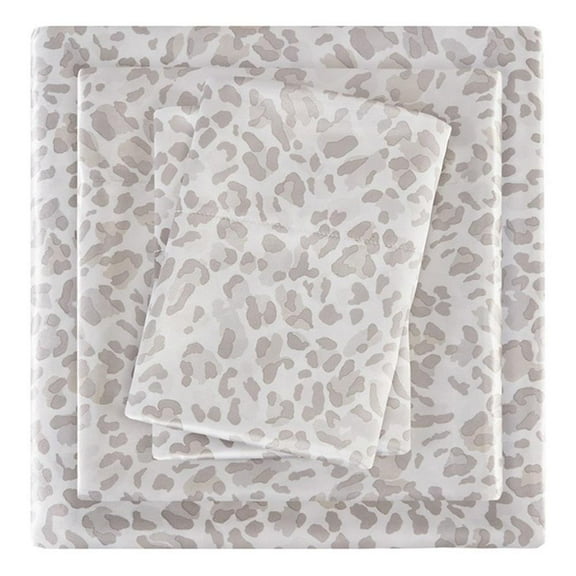 Pemberly Row Printed Satin 66x96" Modern Fabric Sheet Set in Brown