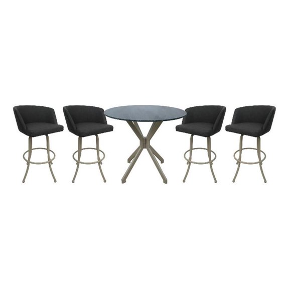 Pemberly Row Pub Set 26" Swivel Counter Stools in Charcoal Beige