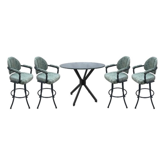 Pemberly Row Pub Set with 30" Swivel Bar Stools in Aqua & Grey