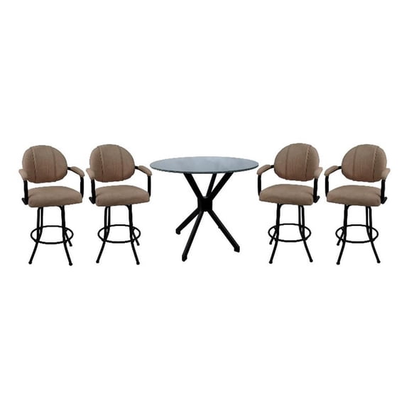 Pemberly Row Pub Set with 30" Swivel Bar Stools in Beige with Black Frame
