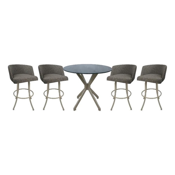Pemberly Row Pub Set with 30" Swivel Bar Stools in Mojave Grey with Beige Frame