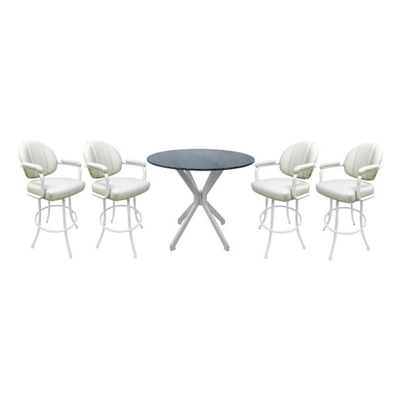Pemberly Row Pub Set with 30" Swivel Bar Stools in Ocean Beige & White