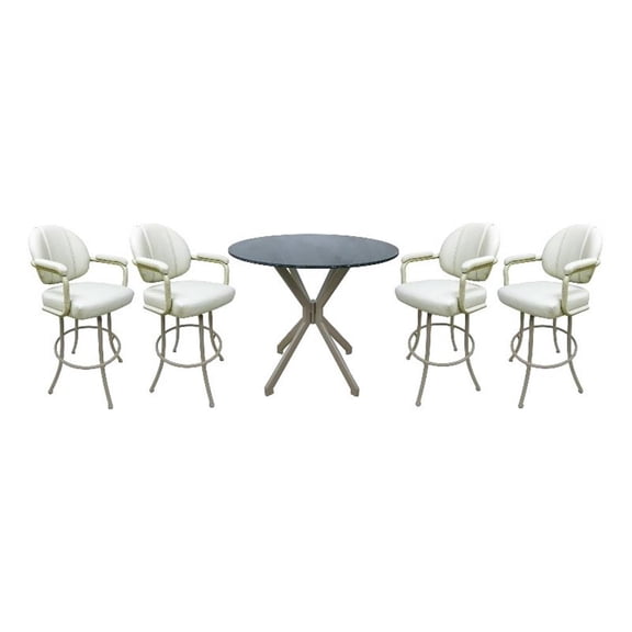 Pemberly Row Pub Set with 30" Swivel Bar Stools in Ocean Beige with Beige Frame
