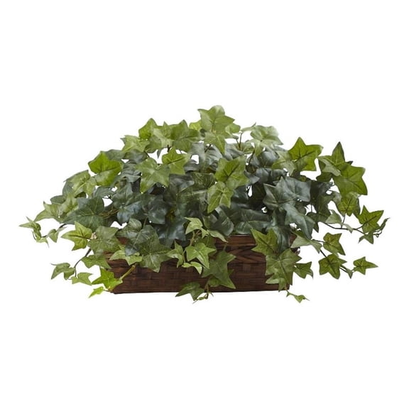 Pemberly Row Puff Ivy Leaves with Ledge Basket in Green/Brown