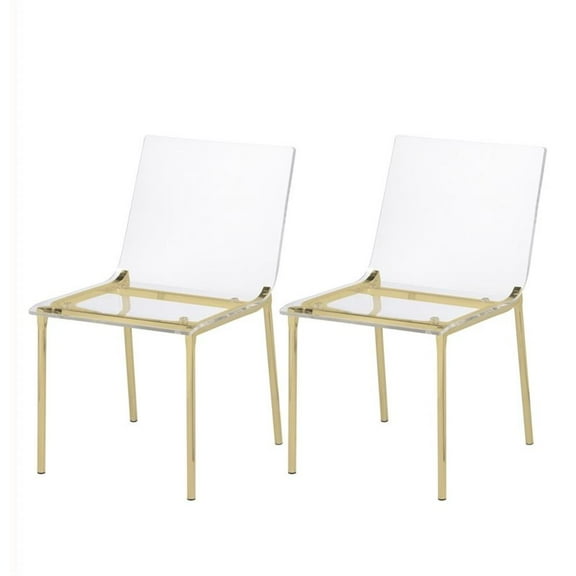 Pemberly Row Pure Decor 17.5" Metal Dining Chair in Clear / Gold (Set of 2)