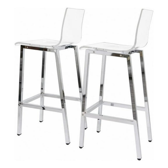 Pemberly Row Pure Decor 29" Acrylic Metal Bar Stools in Clear (Set of 2)