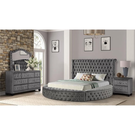 Pemberly Row Queen 4 Pc Tufted Upholstery Bedroom Set Made with Wood In Gray