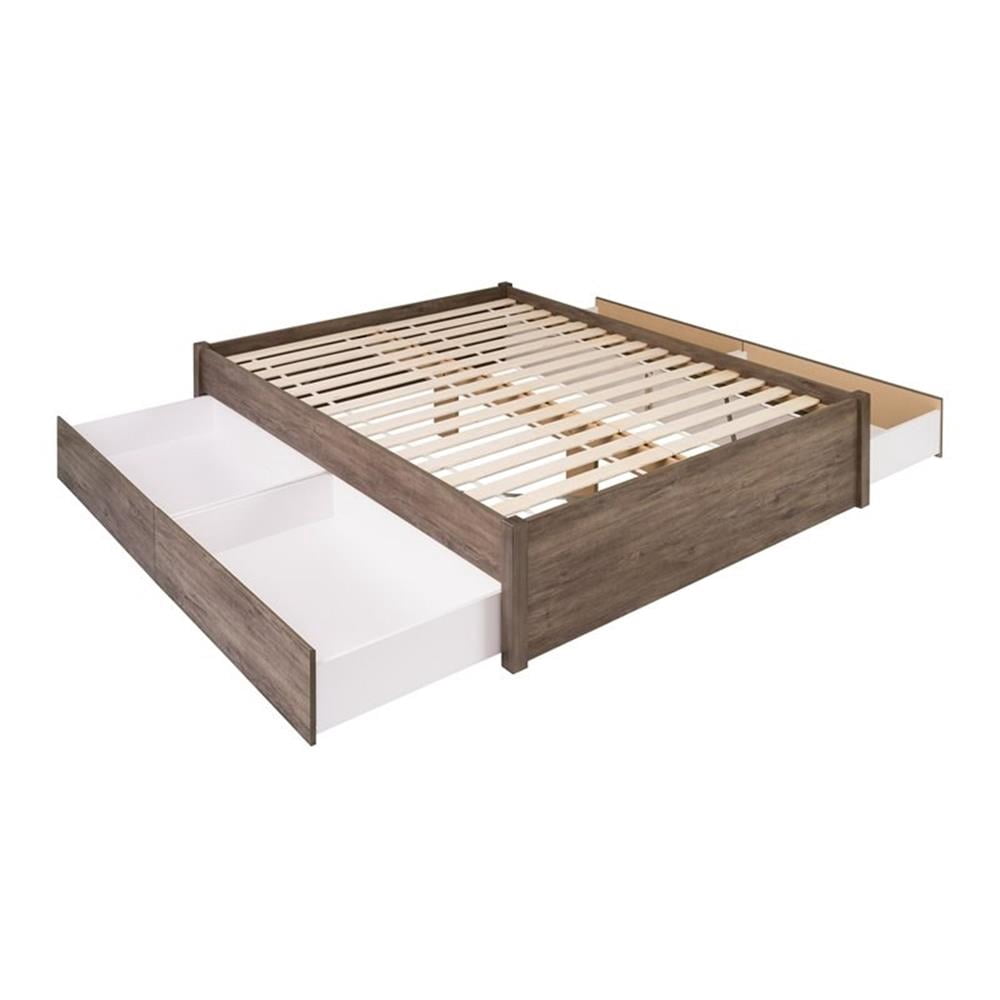 Pemberly Row Queen 4-Post Platform Bed with 4 Drawers in Drifted Gray ...