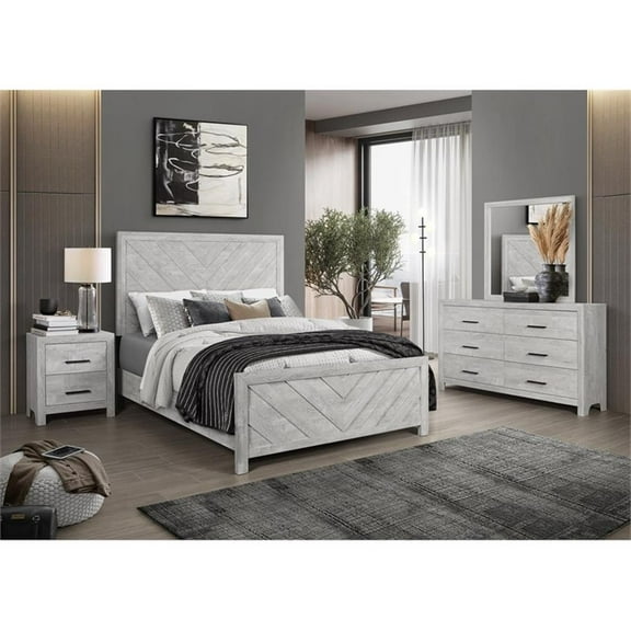 Pemberly Row Queen 4PC Modern Bedroom Set Made with Wood in Gray