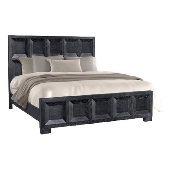 Pemberly Row Queen Bed Classic Recessed Panel Weathered Black Solid Wood