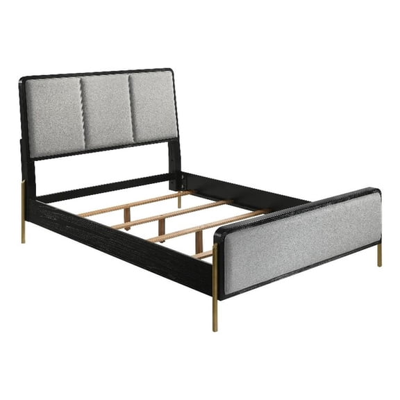 Pemberly Row Queen Bed with 3 Block Panel Headboard and Slim Legs in Gray