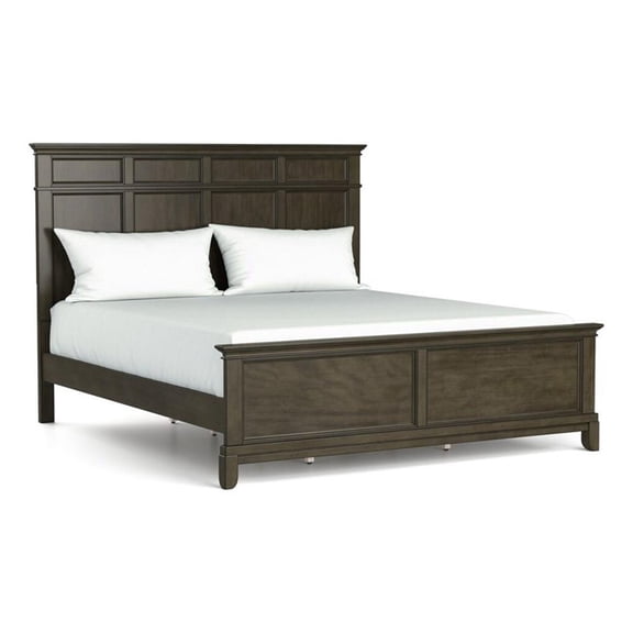 Pemberly Row Queen Bed with Crown Molding Headboard in Rustic Gray