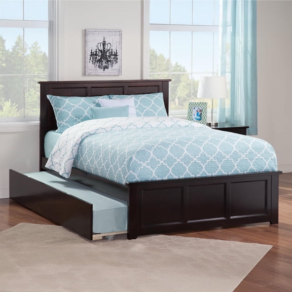 Pemberly Row Queen Platform Bed with Footboard & Twin XL Trundle in Espresso