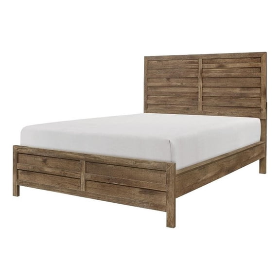 Pemberly Row Queen Bed with Plank Design Headboard in Weathered Pine