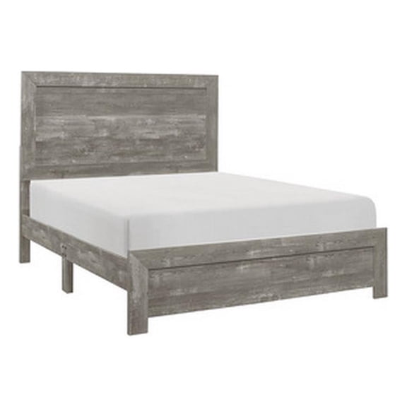 Pemberly Row Queen Bed with Plank Panel Headboard & Tapered Legs in Rustic Gray