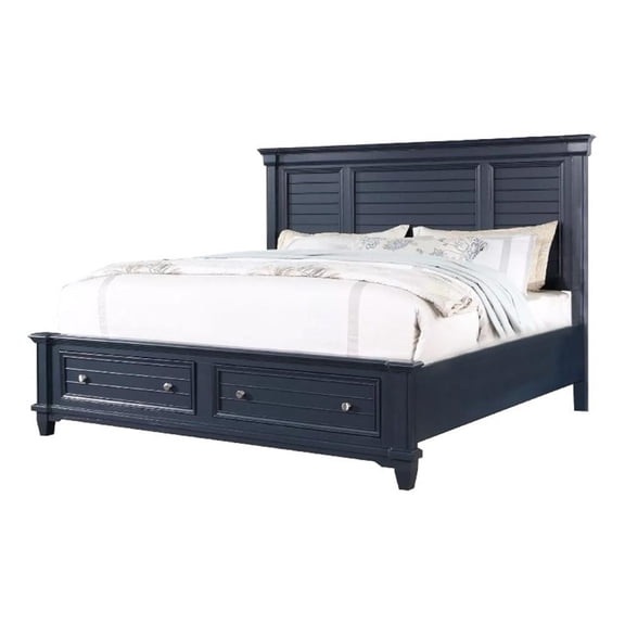 Pemberly Row Queen Bed with Storage Drawers and Panel Headboard in Slate Blue