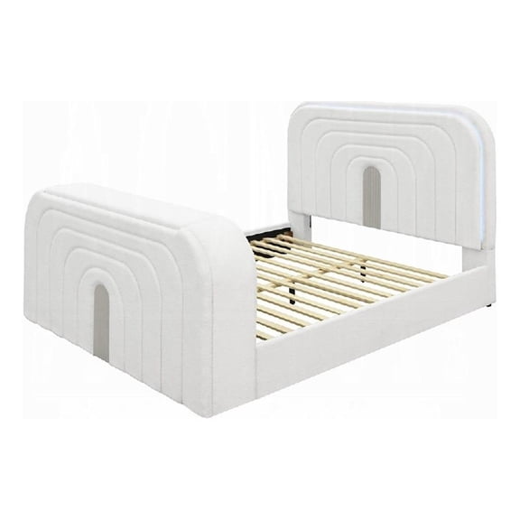 Pemberly Row Queen Bed with TV Lift LED Fireplace and Bluetooth in White