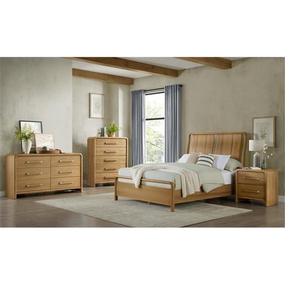 Pemberly Row Queen Bed with Wire-Brushed Grain & Waterfall Edges in Brown