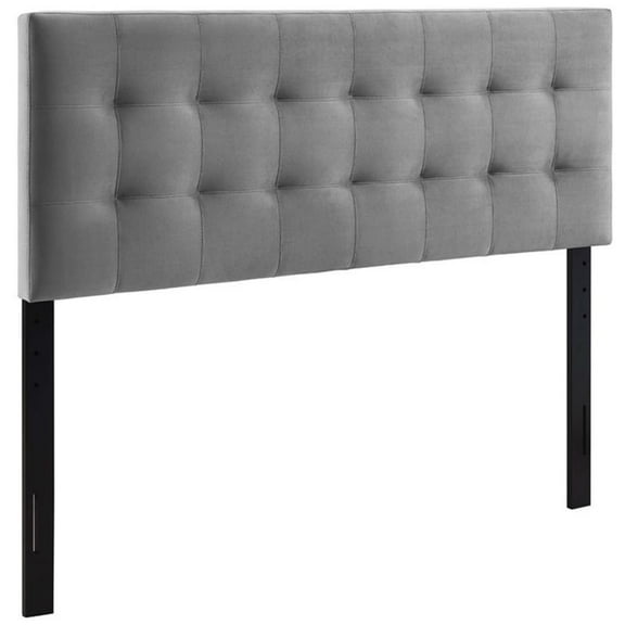 Pemberly Row Queen Biscuit Tufted Performance Velvet Headboard in Gray