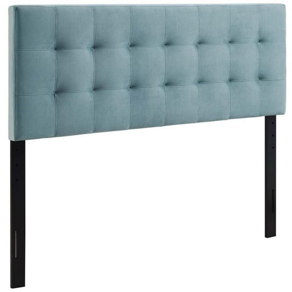 Pemberly Row Queen Biscuit Tufted Performance Velvet Headboard in Light Blue