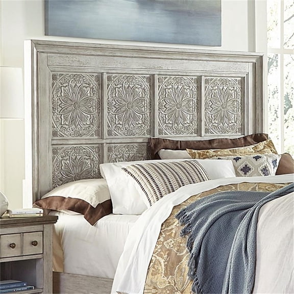 Pemberly Row Queen Decorative Panel Headboard with Ceiling Tile Design in White