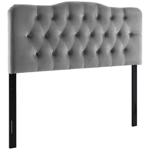 Pemberly Row Queen Diamond Tufted Performance Velvet Headboard in Gray