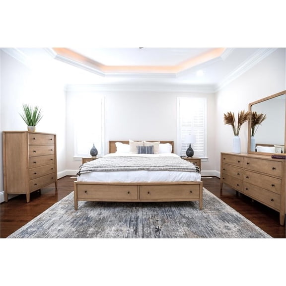 Pemberly Row Queen Low Profile Platform Bed w/ Storage in Maple