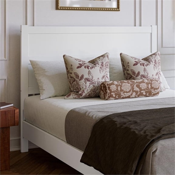 Pemberly Row Queen Mid-Century Panel Solid Wood Headboard in White