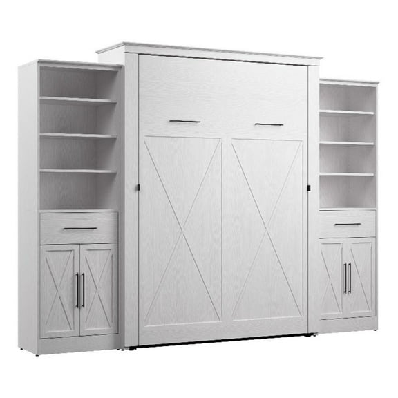 Pemberly Row Queen Murphy Bed and Wardrobes (119W) - Engineered Wood in White