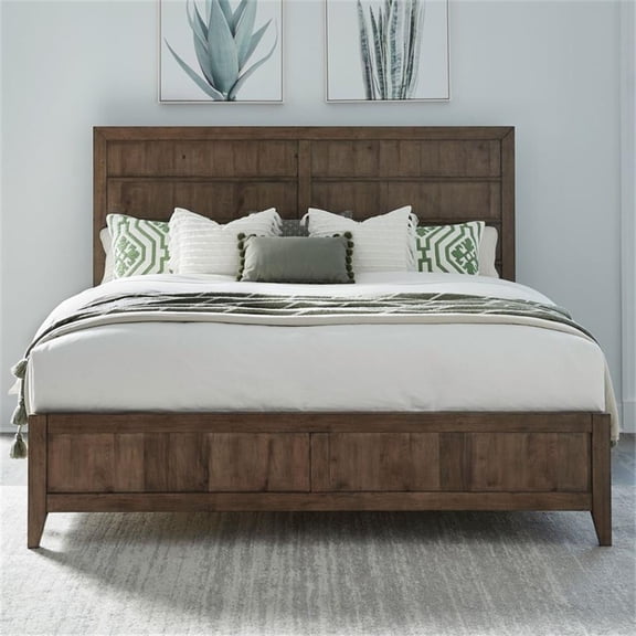 Pemberly Row Queen Panel Bed Frame in Brown Maple Wood