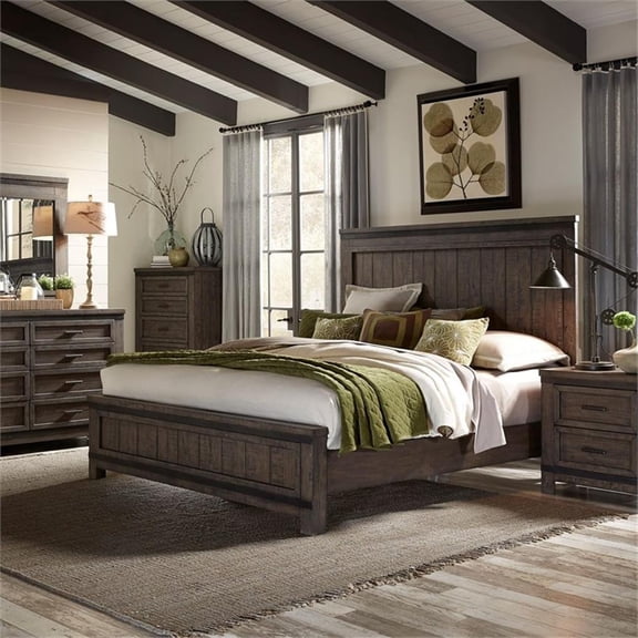 Pemberly Row Queen Panel Bed with Dresser Mirror and 2-Drawer Nightstand