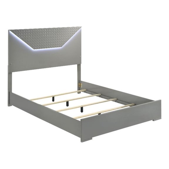 Pemberly Row Queen Panel Bed with LED Headboard in Grey High Gloss