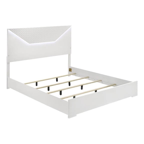 Pemberly Row Queen Panel Bed with LED Headboard in White High Gloss