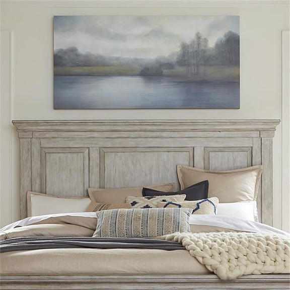 Pemberly Row Queen Panel Headboard with Crown Molding and Raised Panels in White